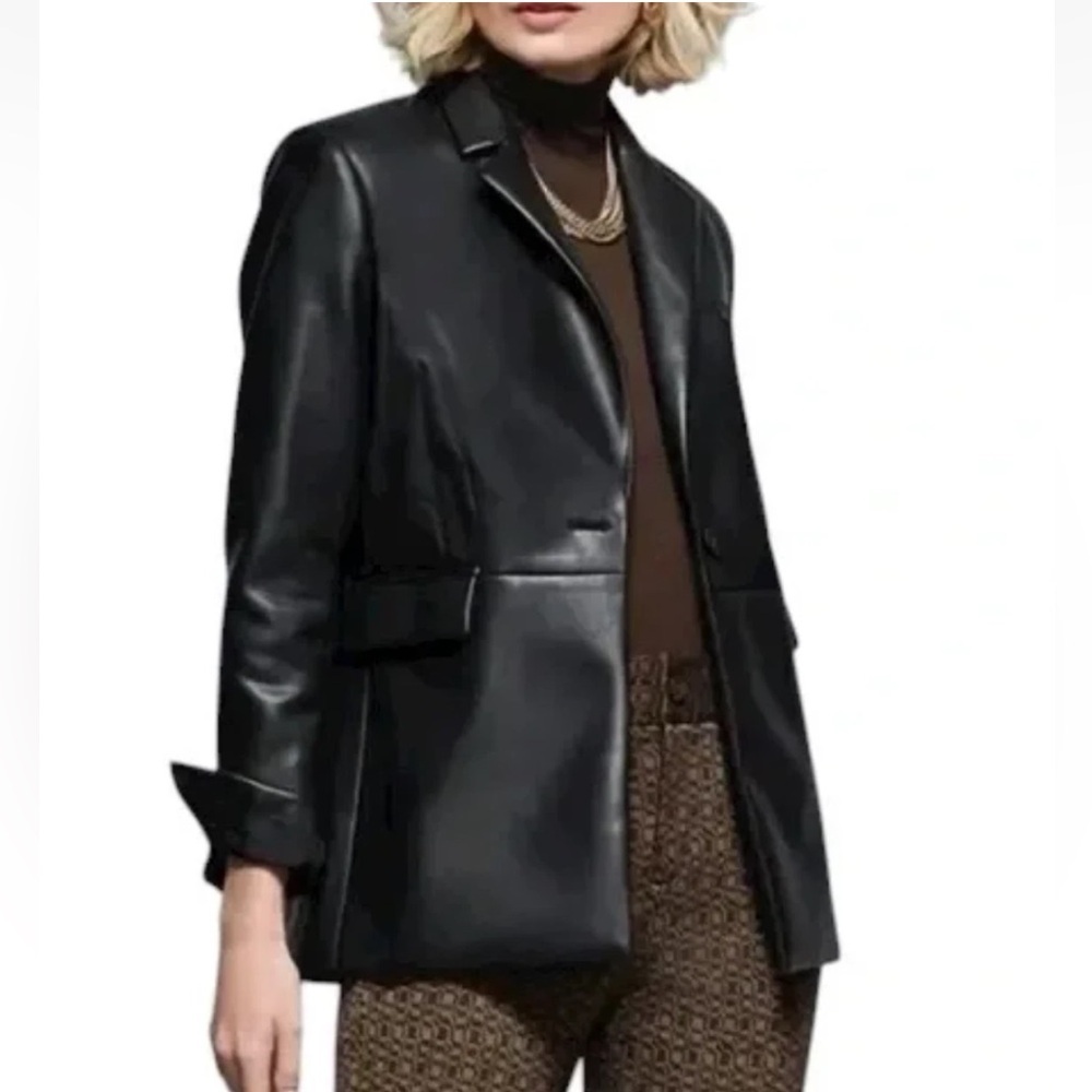 🌻NEW CAbi James Jacket Vegan Leather Blazer Women's Size Small